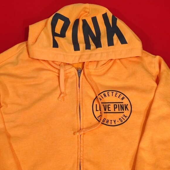 Pink by Victoria's secret full zip hoodie yellow graphic design women's - Picture 2 of 8